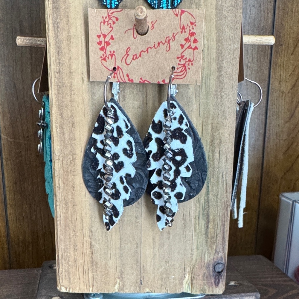 Leopard Print Black and White Earrings